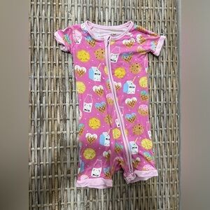 Little Sleepies pink milk and cookies zip up romper size 12-18 months, EUC